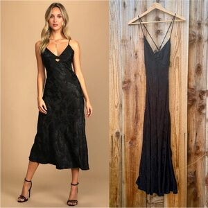 Lulu's Black Jacquard Slip Midi Dress